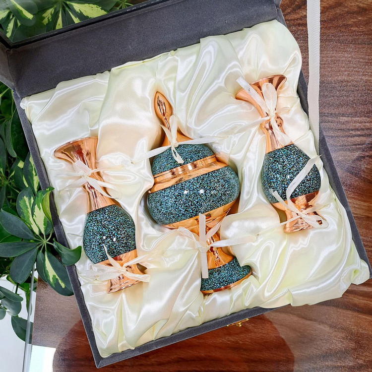 خرید ست گلدان و شکلات خوری فیروزه کوبی با جعبه