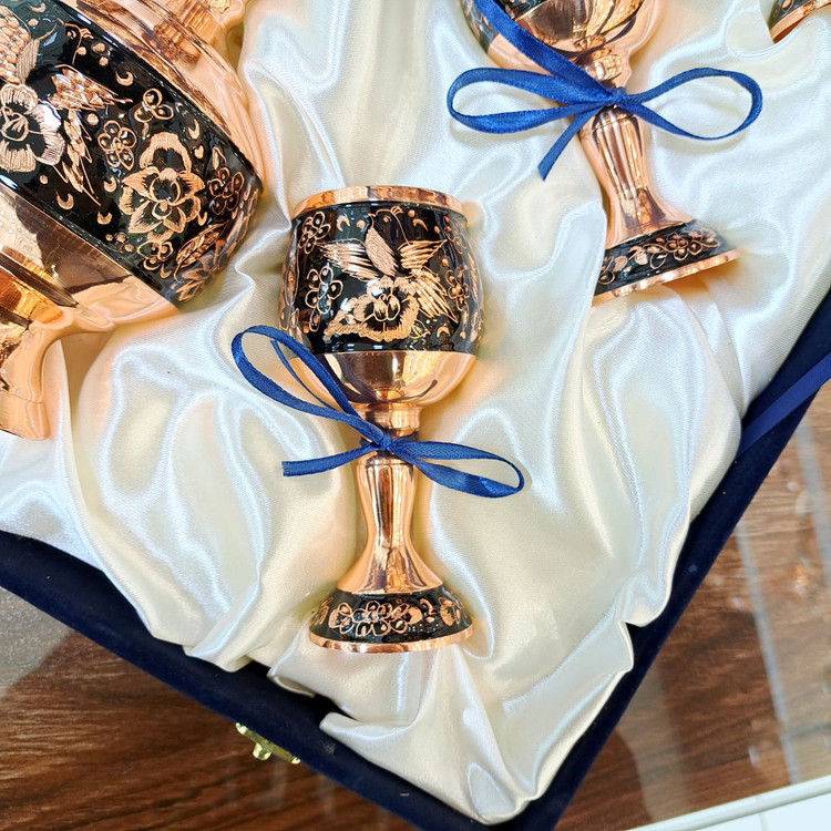 خرید ست شرابخوری بزرگ مسی الماس تراش