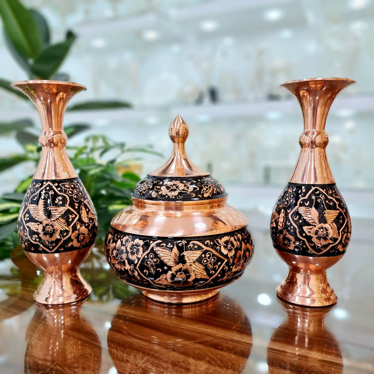 خرید ست گلدان و شکلات خوری مسی الماس تراش مستقیم از تولیدی