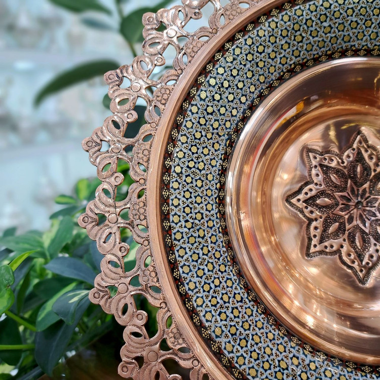 خرید شیرینی خوری مس و خاتم سایز 30 سانتی