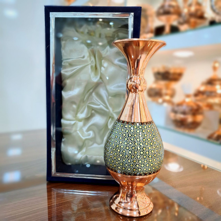 خرید گلدان مس و خاتم با جعبه