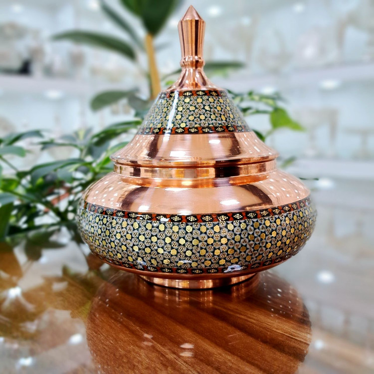 خرید شکلات خوری مس و خاتم مدل سفینه سایز متوسط