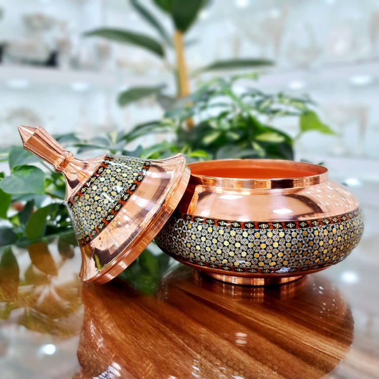 خرید شکلات خوری مس و خاتم مدل بشقاب پرنده