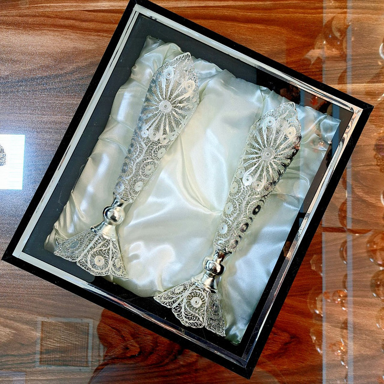 خرید گلدان ملیله کاری با روکش نقره و جعبه