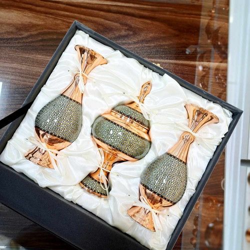 خرید ست گلدان و شکلات خوری مس و خاتم با جعبه