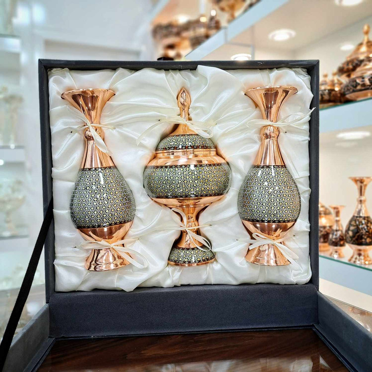 خرید ست شکلات خوری و گلدان خاتم کاری مناسب هدیه