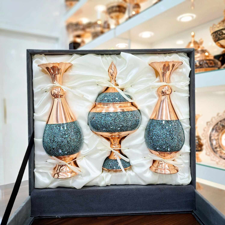 خرید ست گلدان و شکلات خوری فیروزه کوبی با جعبه