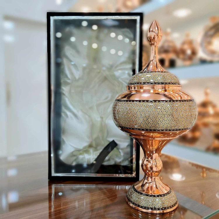 تصویر شکلات خوری مس و خاتم به همراه جعبه