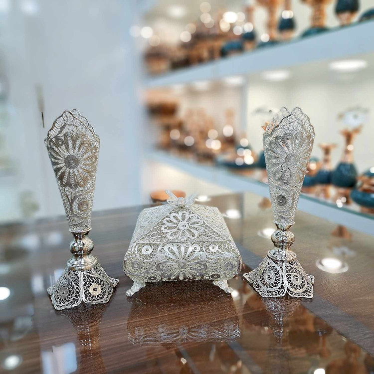 خرید ست ملیله کاری با آبکاری نقره