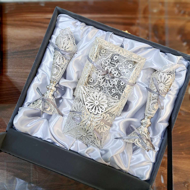 خرید ست گلدان و شکلات ملیله کاری