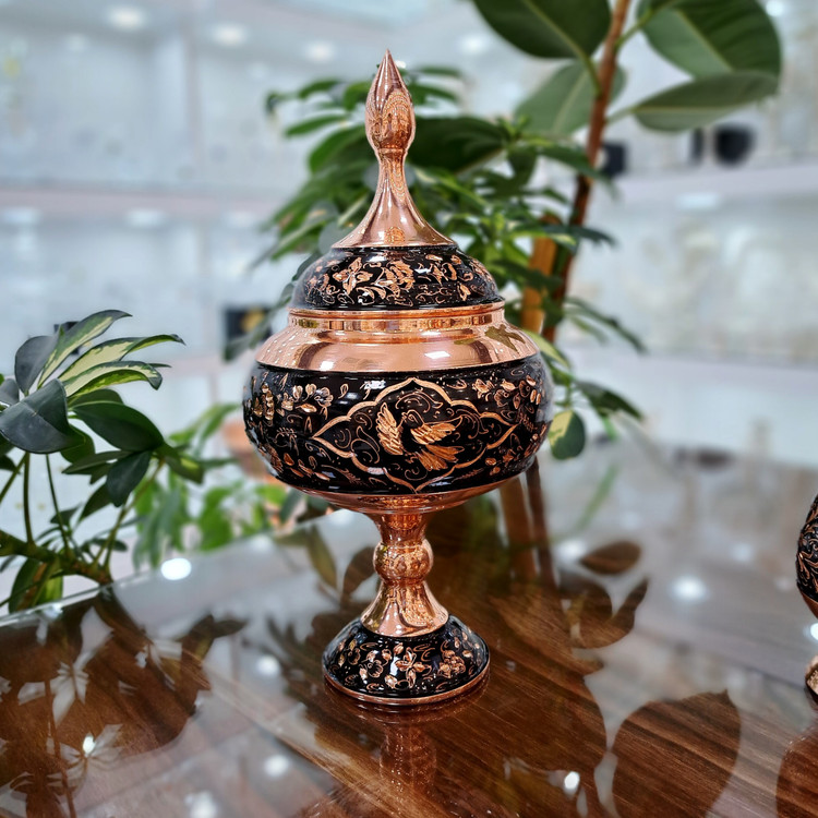 خرید ست گلدان و شکلات خوری مسی الماس تراش با ارسال رایگان