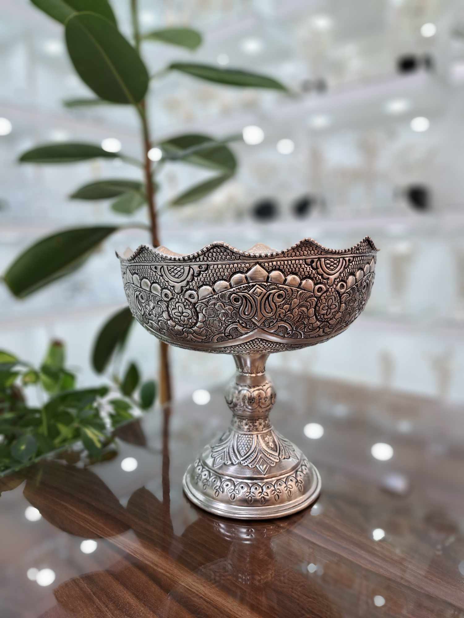 میوه خوری قلمزنی نقره نما با روکش نقره و قلم اسلیمی سایز 25