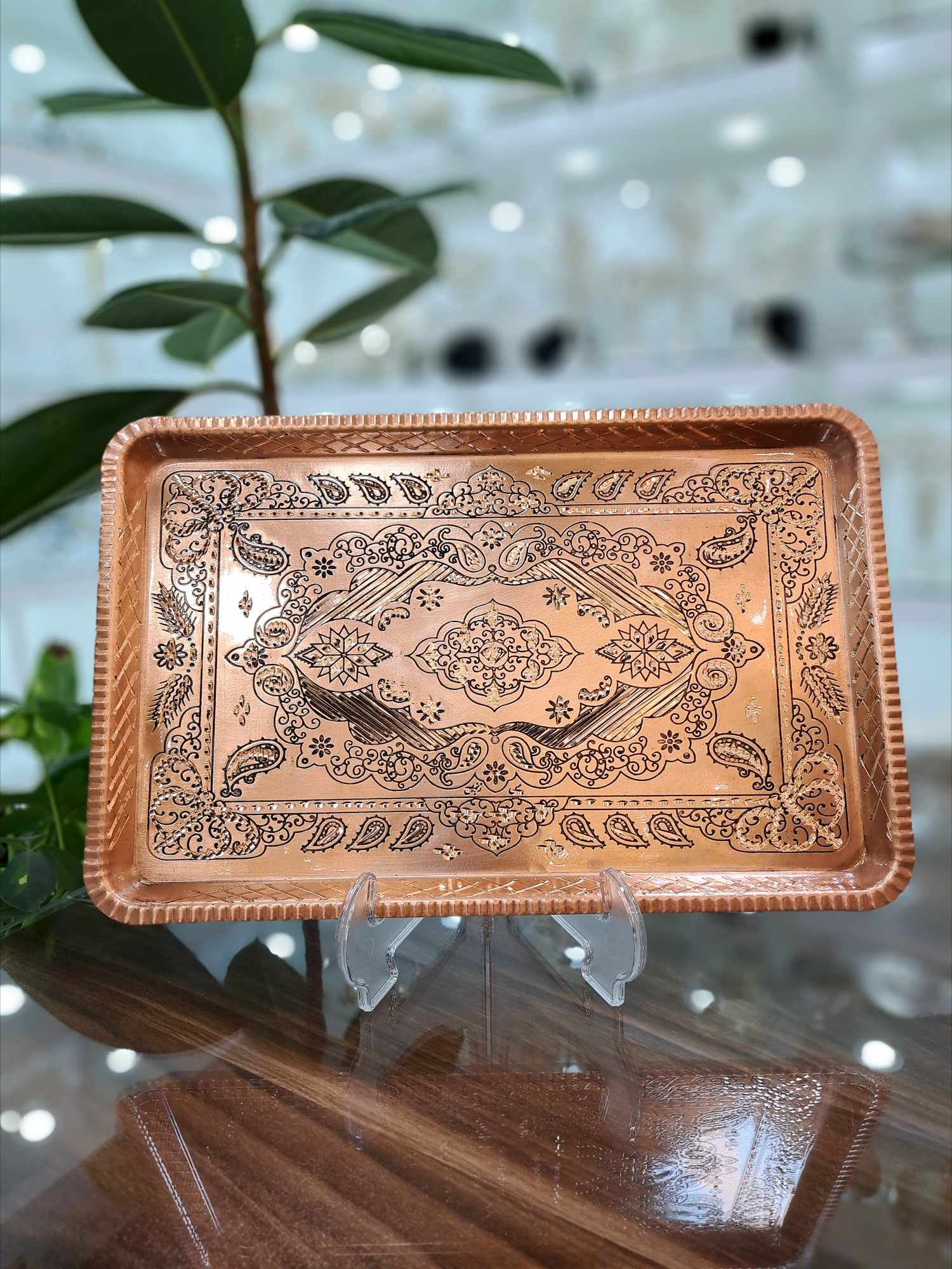 سینی مسی مستطیل سایز بزرگ الماس تراش نانو شده