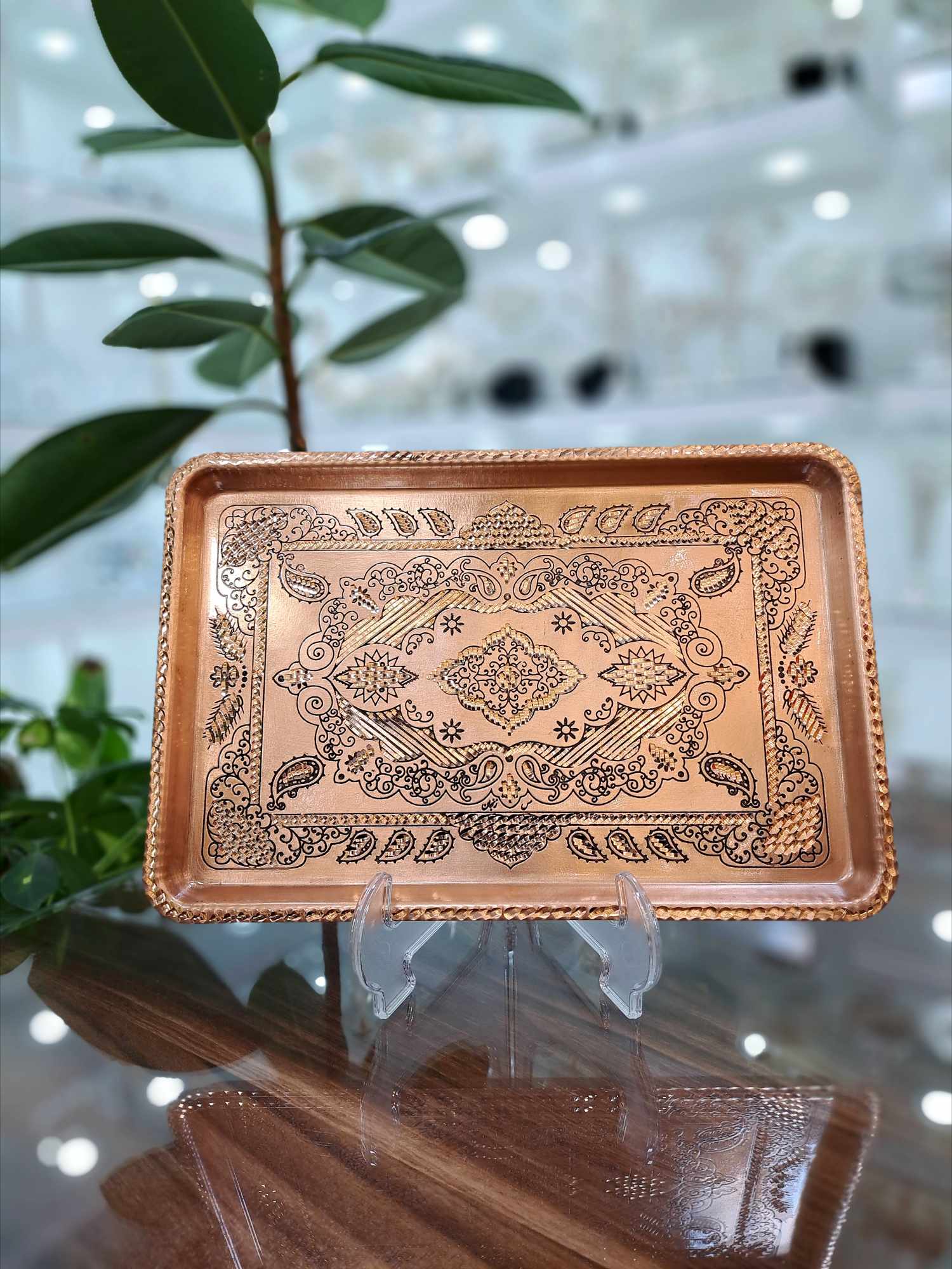 سینی مسی مستطیل سایز متوسط الماس تراش نانو شده