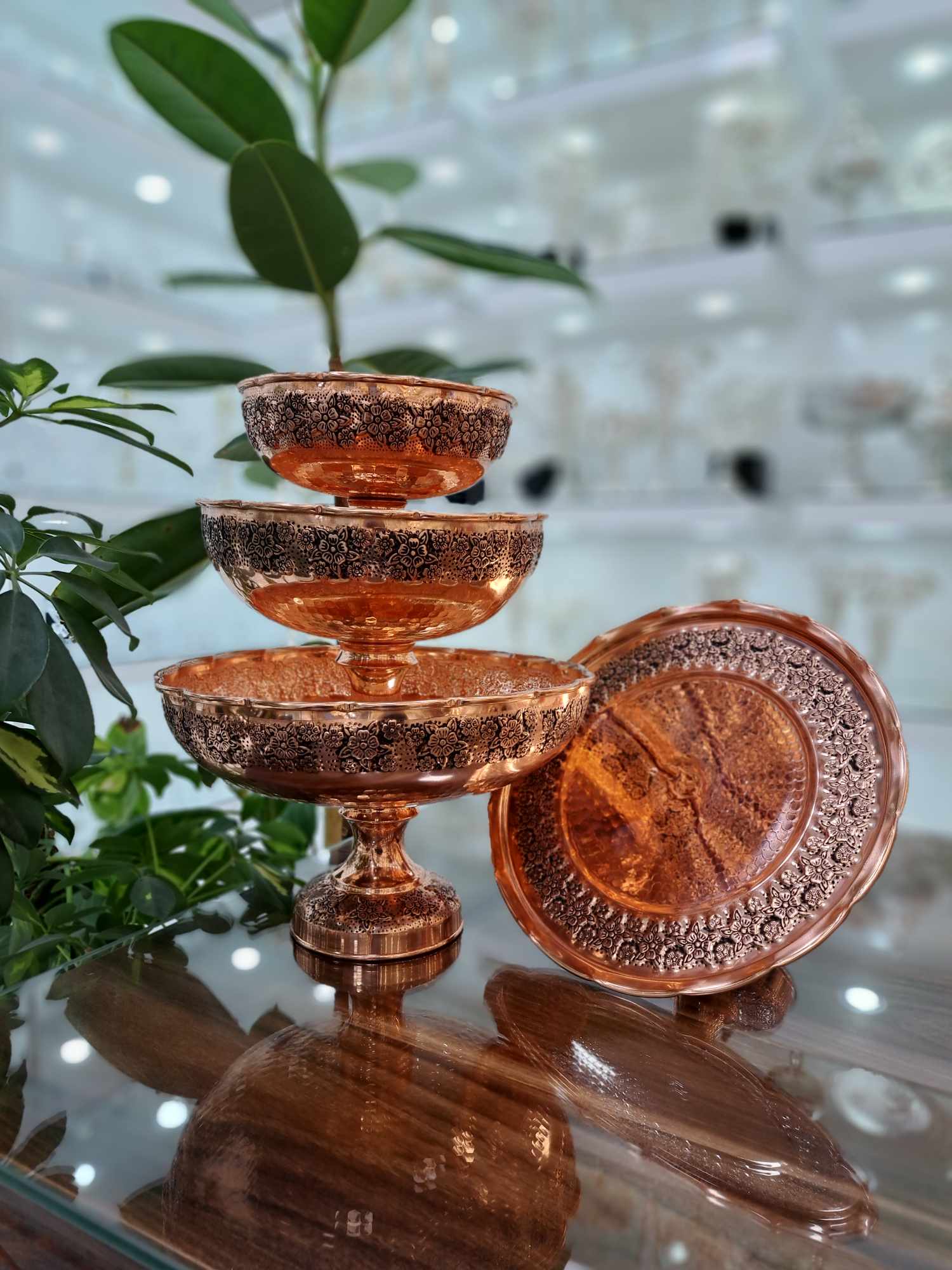 سرویس پذیرایی مسی گلبرگ مدل گل ریز نانو شده