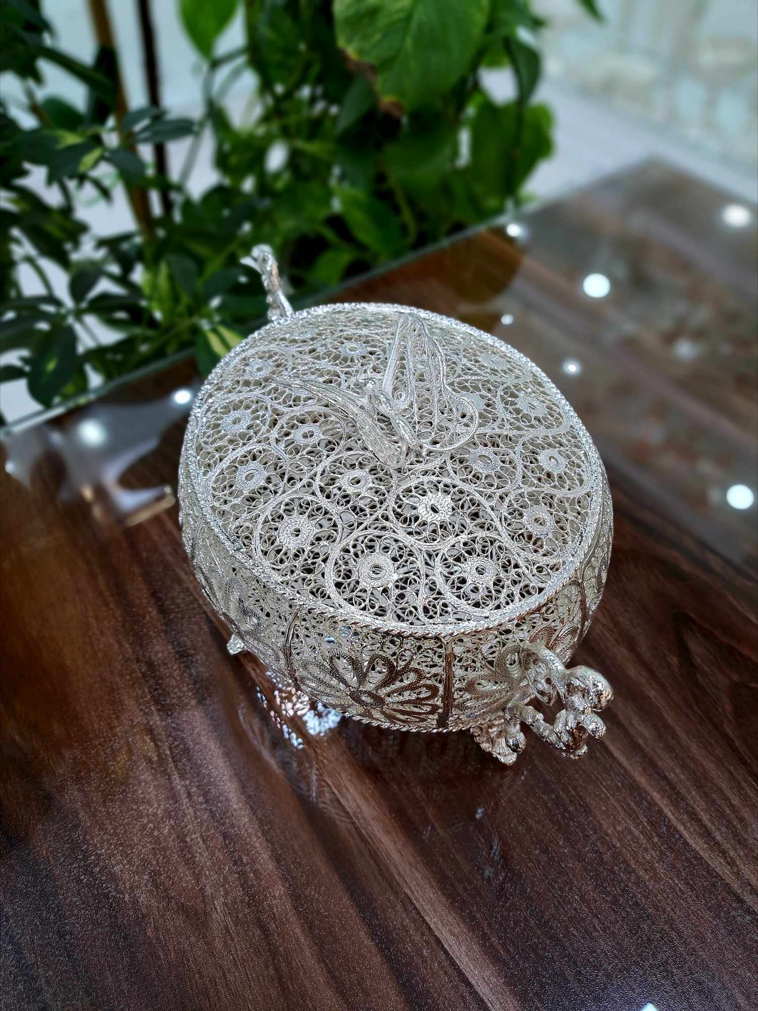 شکلات خوری بزرگ ملیله با روکش نقره