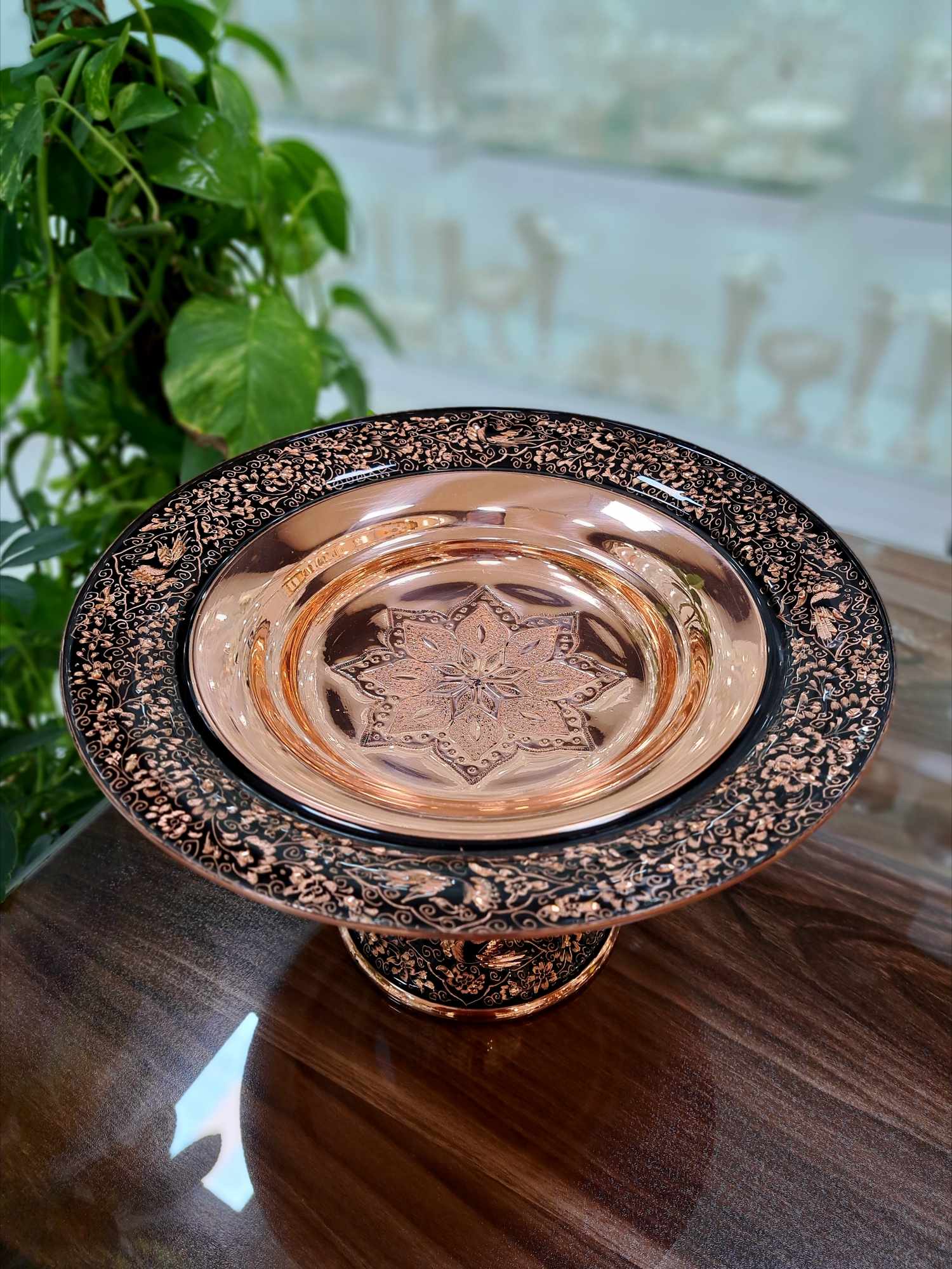 شیرینی خوری مسی الماس تراش کف قلم سایز30