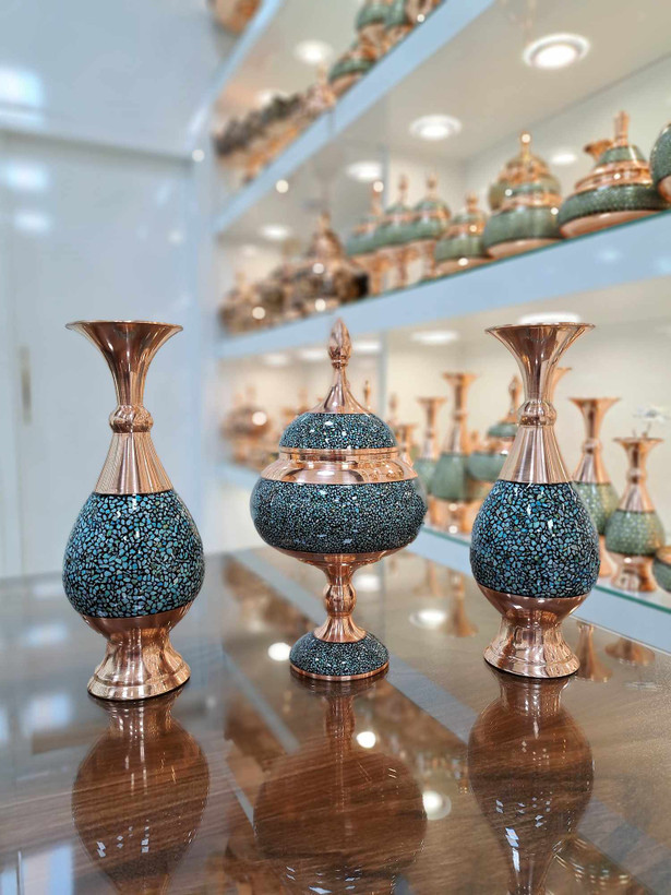 ست گلدان و شکلات خوری فیروزه کوبی