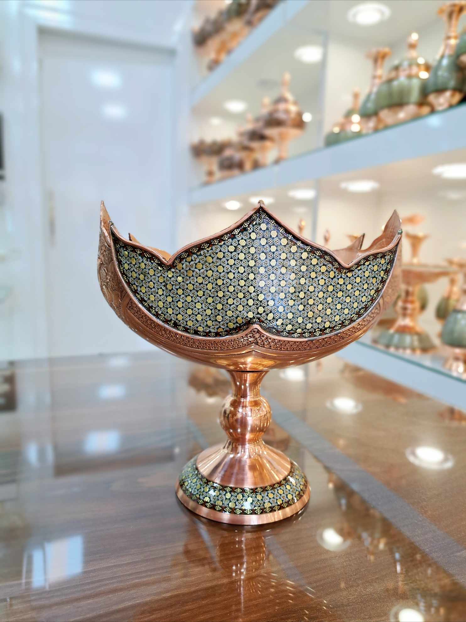 کشکول مس و خاتم نفیس بغل قلمزنی سایز 2 (طرح جدید)