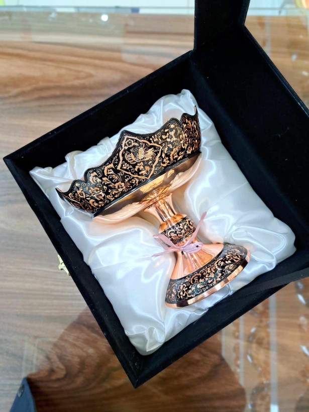 میوه خوری مسی الماس تراش به همراه باکس جیر