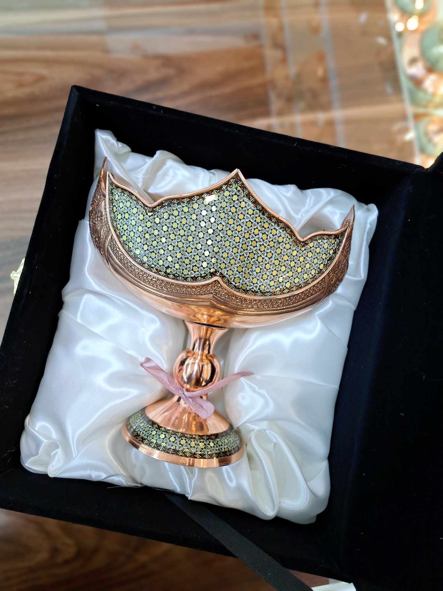 کشکول مس و خاتم بغل قلم سایز 2 طرح جدید به همراه باکس جیر