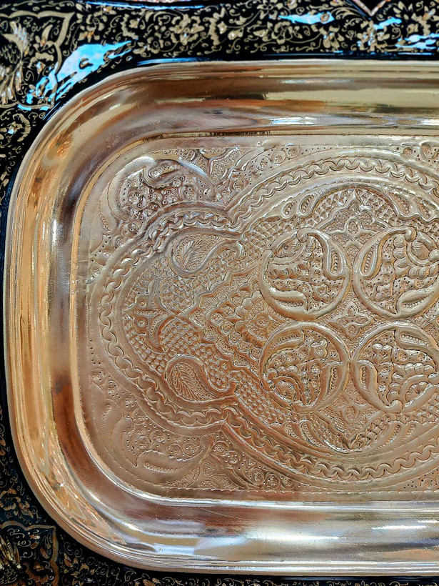 خرید سینی الماس تراش اشرافی با تراش گل و مرغ